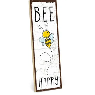TypeStoff Holzschild mit Spruch – Wichtel – im Vintage-Look mit Zitat als Geschenk und Dekoration zum Thema Freude und Biene – HS-01159
