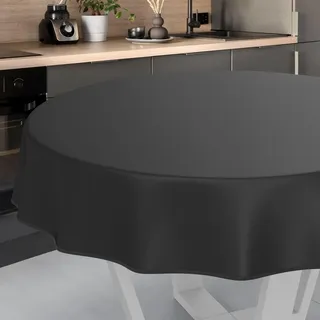 Wachstuch-Tischdecke Tischdecke abwaschbar Wachstuch Garten-Tischdecke Outdoor Indoor Rund 120cm mit Saum Schwarz