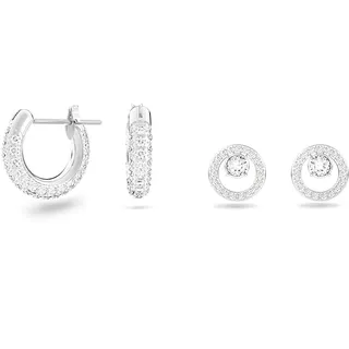Swarovski Stone Kreolen, Pavé, Klein, Weiß, Rhodiniert & Creativity Ohrstecker, Rund, Weiss, Rhodiniert