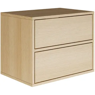 Selsey Nachttisch Hängend Schwebender Lindberg-Eiche Farbe 50B x 36T x 40H cm Nachtschrank mit Zwei Schublade in Minimalistischer - Push-to-Open- Skandinavischen Framme Platzsparend Wandmontage