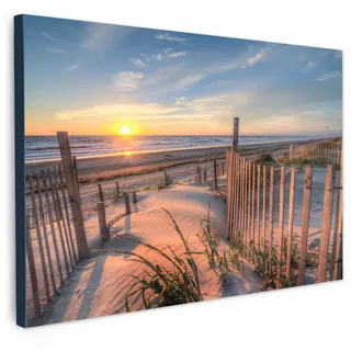 MuchoWow Leinwandbild Strand - Meer - Düne - Sonnenuntergang - Landschaft XXL 150x100 cm , Beige , Textil , Kiefer , Rechteckig , 150x100 cm , FSC 100% , gerahmt , Bilder & Rahmen, Bilder, Leinwandbilder