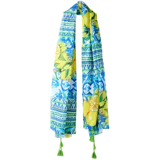 Joe Browns Modischer Damast-Schal mit italienischem Zitronen-Print, blau/gelb, Einheitsgröße