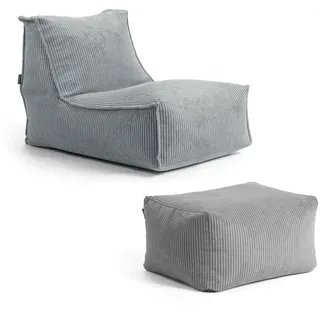 mokebo Sitzsack mit Hocker aus Cord Der Gelassene', Bean Bag Relaxliege oder Bodenkissen in Grau