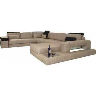Wohnlandschaft Ecksofa Sofa Couch Sofa U Form Samt Stoff Sitz Designer Neu - Hellbraun