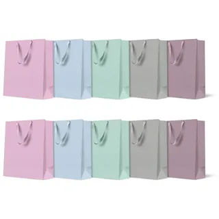 PAW - Geschenktüten 20 x 25 x 10 cm - Packung mit 10 Geschenktaschen mit Stoffhenkel | Mix aus 5 Unifarben | Elegante Taschen für Geburtstage, Hochzeiten, Babypartys, Partys und Geschenke