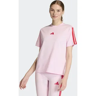 T-Shirt ADIDAS SPORTSWEAR "W 3S SJ T B", Damen, Gr. M, clear pink, pure ruby, Obermaterial: 100% Baumwolle, normal, Rundhals, Shirts T-Shirt, klassische 3-Streifen an den Ärmeln, ohne Verschluss