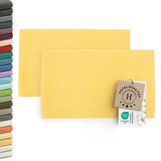 ZOLLNER 2er Set Badematten - weiche und saugstarke Duschvorleger - waschbar bis 95°C - Baumwolle - 50x70 cm in gelb