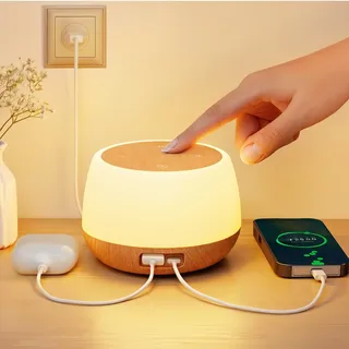 Görvitor Nachttischlampe Touch Dimmbar mit 20W Ladefunktion, LED Tischlampe mit USB A+C Anschlüssen, Nachttischlampe mit Kabel 8 Farben, Kleine Nachtlicht Stilllicht für Schlafzimmer Büro Geschenk
