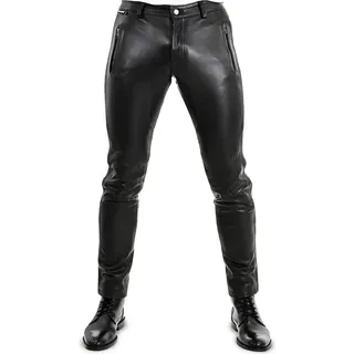 Bockle® Dangerous Herren Lederhose Lederjeans Biker Pants , W36/L36 - Schwarz