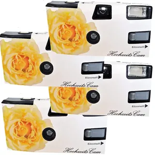 4X 1A Photo PORST Einwegkamera gelbe Hochzeitsrose, mit Blitz, Batterien und Film (4er Pack, je 27 Aufnahmen)