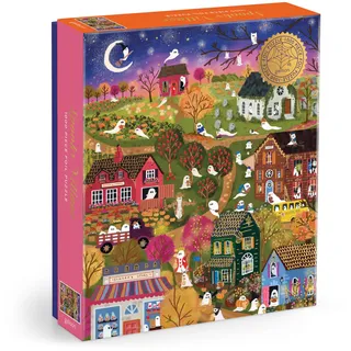 abrams and chronicle books iwuk Joy Laforme Spooky Village 1000 Piece Foil Puzzle