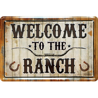 WOGEKA ART Retro Blechschild - Welcome to the Ranch - Western Cowboy, lustiger Spruch als Geschenk-Idee zur Deko, 20 x 30 cm, aus Metall im Vintage Design 988