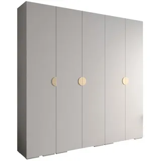 Abiks Möbel Drehtürenschrank 236.7/250/47 5-türig , Weiß, Goldfarben , Metall , Nachbildung , 250x236.7x47 cm , Schlafzimmer, Kleiderschränke, Drehtürenschränke
