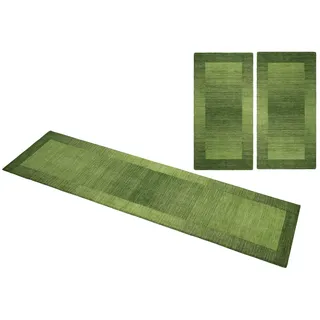 THEKO Bettumrandung »Gabbeh Super, Handweb, Teppich, Bordüre, reine Wolle,« Höhe 9 mm 3 Stk. tlg. Bettvorleger, Schlafzimmer, Läufer-Set, grün