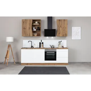 KOCHSTATION Küchenzeile »KS-Bruneck« 240cm breit, wahlweise mit oder ohne E-Geräte, hochwertige MDF-Fronten, weiß