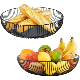 CHENGCKJ 2 Stück Obstschale Metall 27.5x9 cm Obstkorb Schwarz Matt Obstschale Design Durchbrochener Dekorativer Obstkorb Aufbewahrung Drahtkorb Modern Geschenkkorb für Gemüse Obst Brot