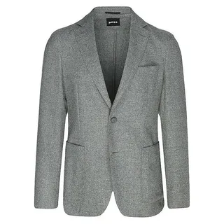 Hugo Boss Herren Sakko Grau aus gebürstetem Flanell mit Wolle und Stretch, Einreiher - Silber