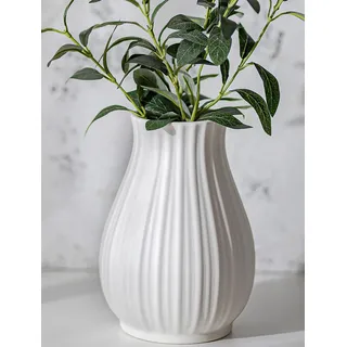 NUPTIO Tulpenvase Weiß Keramik für Tischdeko: 20,5cm Gerippte Blumenvase