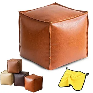 Füllbare Polstertasche, 40 cm, ungefüllter quadratischer Leder-Pouf, ungefüllter Pouf, Ottomane, handgefertigter PU-Leder-Poufs Sitzpoufs für Zuhause, sowohl praktisch als auch stilvoll (Orange)