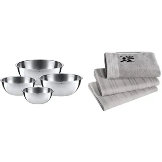 WMF Gourmet Schüsselset 4-teilig, Edelstahl Schüsseln für die Küche 0,75l - 2,75l, Rührschüssel, Salatschüssel, Servierschüssel & Küchenhandtuch-Set, 3-teilig, Handtuch, Geschirrhandtuch, Baumwolle