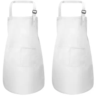2 Stück weiße Schürze für Kinder, mit Taschen, verstellbar, für Kinder, Kochschürze für Jungen, Mädchen, Kleinkinder, Kochschürze, Künstlerkinder, Schürze für Handwerk, Malerei, BBQ (7-13 Jahre)