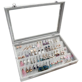 BIENSER Ohrring Aufbewahrung, 40 Paar Ohrringe Schmuckkästchen Mädchen, Jewelry Organizer box, Schmuck Organizers Box, schmuckaufbewahrung, Samt und Glas, Vitrine, Abschließbar, Staubdicht, 35x24x5cm