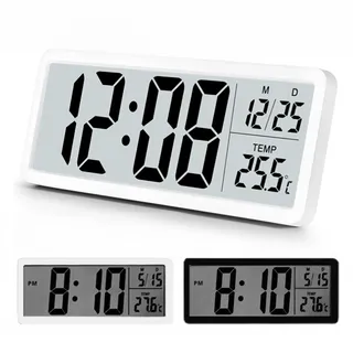 Venchin Digitale Wanduhr Batteriebetrieben: Modern Wanduhr mit Temperaturanzeige, 12/24HR, 20cm Digital Wanduhren Klein für Wohnzimmer, Kinderzimmer, Digital Wall Clock - Weiß