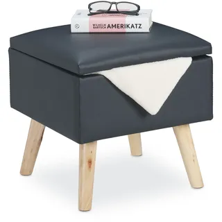 Relaxdays Sitzhocker mit Stauraum Kunstleder 40 x 40 x 40 cm Dunkelgrau