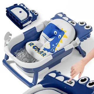 SUPERBE BEBE Faltbar Baby Badewanne Mit Rutschfestem Badekissen - Babywanne XXL Mit Baby Badewannensitz & Badethermometer - Von Der Geburt Bis 3 Jahre - Baby Bathtub - Geburtsgeschenke Für Mädchen & Jungen