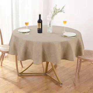 AUSSPVOCT Runde Tischdecke, 152,4 cm, Leinen, wasserdicht, schmutzabweisend, waschbar, Tischdecke, runde Abdeckung für Partys, Bauernhaus, Küche, Esszimmer, Dekoration, Khaki