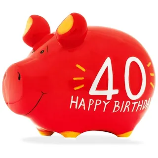 KCG Keramik Sparschwein ca. 12.5cm x 9cm 40igester Geburtstag 40 Jahreszahl