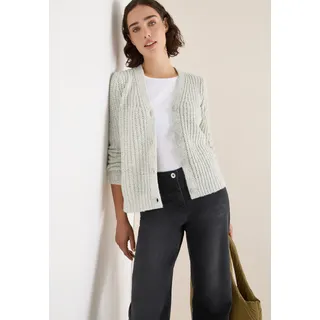 Cardigan CECIL, Damen, Gr. XXL (46), metal grau melange, Strick, Obermaterial: 58% Baumwolle, 24% Polyacryl, 10% Nylon, 8% Polyester, meliert, normal hüftbedeckend, V-Ausschnitt, Strickjacken Cardigan, Chunky Strickjacke mit Knopfleiste