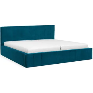 Curacao Polsterbett 180x200cm mit Lattenrost und Stauraum, hydraulisches Federbett, Samt-Polsterbett, Doppelbett, Funktionsbett, türkis. - Türkis