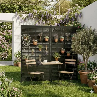Metallprivatsschirm 183x120 cm, erhöhter Sichtschutzzaun, freistehender Balkonsichtschutz ohne Bohren, wetterfest für Innen Außen Terrasse Garten Veranda (2 Stück Schwarz)