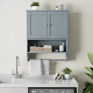 Badezimmer Wandschrank mit Handtuchhalter, Grau - Grau