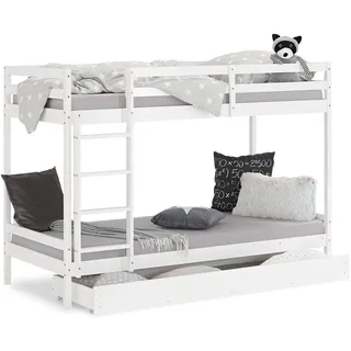 Homestyle4u Etagenbett 90 x 200 cm Kiefer massiv weiß