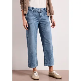Loose-fit-Jeans STREET ONE "Style Emee", Damen, Gr. 28, Länge 26, blau (mid blau random wash), Denim/Jeans, Obermaterial: 57% Baumwolle, 20% Polyester, 20% Viskose, 3% Elasthan, unifarben, loose fit lang, Jeans Loose-fit-Jeans, mit Jeans-Band-Detail, Topseller