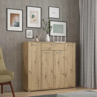 Forte ANTUZA Sideboard 140, modernes Sideboard, 4-türig, 1 Schublade, Holzwerkstoff, Wohn-/Esszimmer, Artisan Eiche Holzdekor, 139,3 cm breit x 120,7 cm hoch x 34,1 cm tief