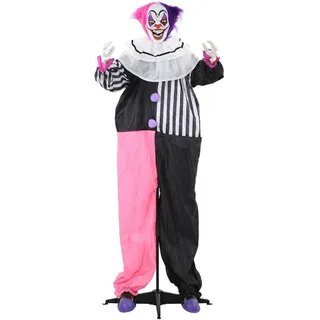 Homcom Halloween Dekoration 173 cm Grusel-Clown mit LED-Lichter, Soundfunktion , Multicolor , Textil , 18x173x60 cm , Dekoration