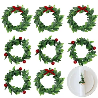 CHENYU 12 Stück Set Weihnachten Serviettenringe 6 cm | Halter Zwei Stile Grüne Serviettenringe Weihnachten Kerzenring fur Thanksgiving Tag Party Tischdekoration