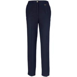 Stoffhose GOLDNER "Bügelfaltenhose mit Teildehnbund", Damen, Gr. 42, N-Gr, blau (marine), Obermaterial: 63% Polyester PES. 34% Viskose CV. 3% Elasthan EL., normal, Hosen Stoffhose, Dekoelement an der Gürtelschlaufe