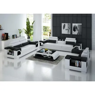 Leder Polster Couchen Sofa Sofagarnitur Wohnzimmer 3+2 Set Garnitur - Weiß
