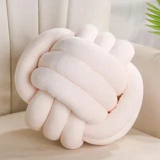 Yhoelata Knotenkissen, Dekokissen Beige Weiß, Zierkissen Aesthetic Sofakissen aus Samt, Bett Deko Kissen Runden für Kind Schlafzimmer, Geschenk 22 cm
