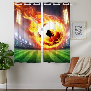 YISUMEI - Gardinen Blickdichter - Stadion Flamme Fußball,180 x 140 cm 2er Set Vorhang Verdunkelung mit Ösen für Schlafzimmer Wohnzimmer