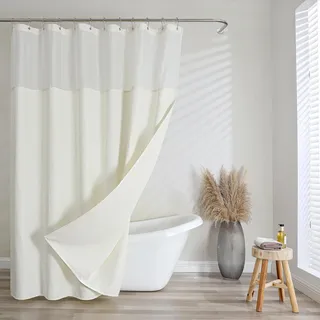 FY&XZH Waffelgewebe Duschvorhang mit Haken, Schwerer, wasserdichter Stoff, Duschvorhang mit TPU-beschichteter Rückseite, Hotel-Stil mit Netzfenster, 12 rostbeständige Haken (Beige, 200 X 200 cm)