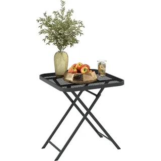 Fortuna Lai Gartentisch klappbar 70 x70 cm, Wetterfest Balkontisch Stahl Klapptisch mit Ausschnitt-Design, Esstisch Outdoor, quadrarisch Beistelltisch, Terrassentisch für Garten Terrasse Balkon Schwarz - Schwarz