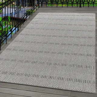 Carpetsale24 Outdoor Teppich Wetterfest Innen & Außenbereich Modern Design Küchenteppich Balkon Terrassen Flachgewebe Wetterfest, Grösse: 140x200 cm - Grau