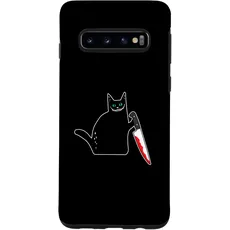 Hülle für Galaxy S10 Lustige schwarze Katze mit blutigem Messer Grinse Katze