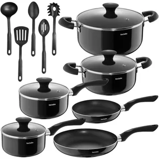 Tectake Varese Kochtopf-Set 4-tlg. Kochtopf + Kasserolle + Glasdeckel + Deckel