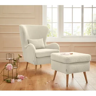 Home Affaire Ohrensessel Salla Fellimitat 78 x 118 x 94 cm Beige mit Hocker